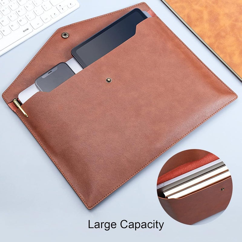 VANRA 1 Piece PU Leather File Folders A4 Document Holder File Envelope Waterproof Portfolio Filing File Organizer for Letter Size with Snap Button Closure, Brown - Image 5